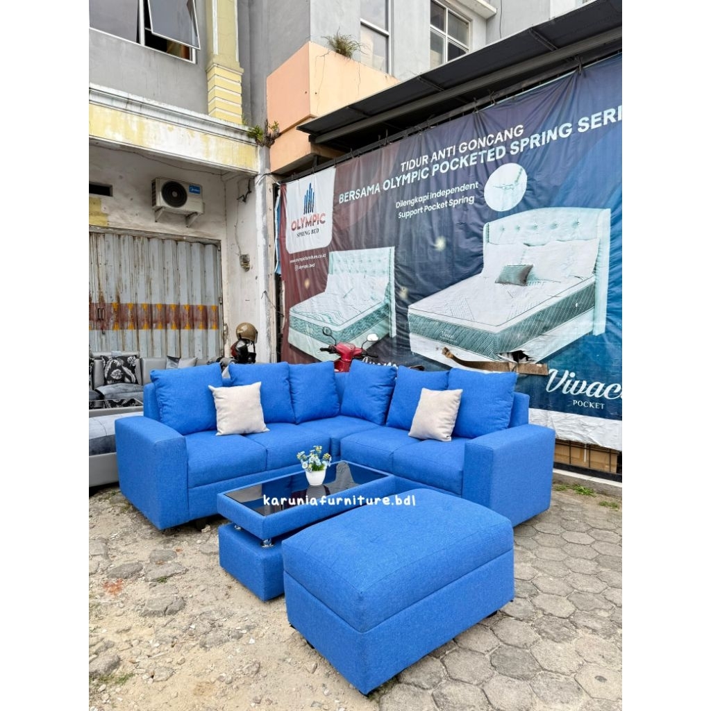 SOFA L MINIMALIS + PUFF BESAR | BISA PILIH WARNA & BAHAN | FREE ONGKIR BANDAR LAMPUNG