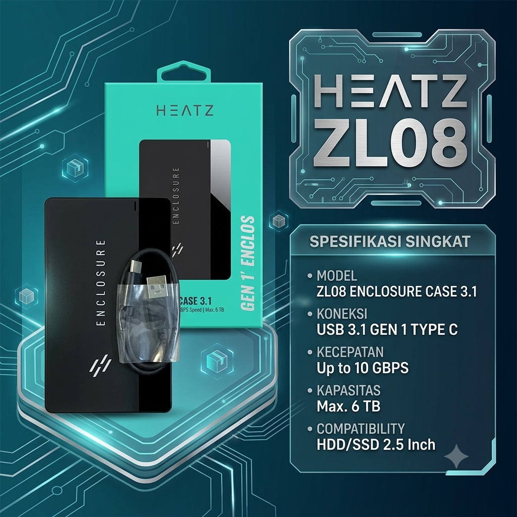 Casing HDD SSD 2.5 Inch HEATZ ZL08 Enclosure Case USB 3.1 Type C