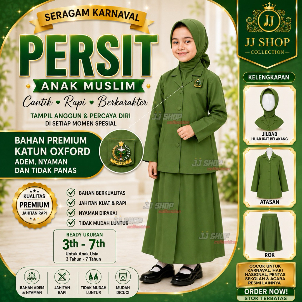 BAJU PERSIT ANAK LENGAN PANJANG + HIJAB SERAGAM PERSIT ANAK