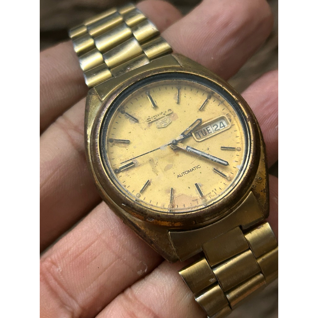 Seiko 5 Automatic Gold Dial 7S26 Day Date Vintage Original Matot Sparepart