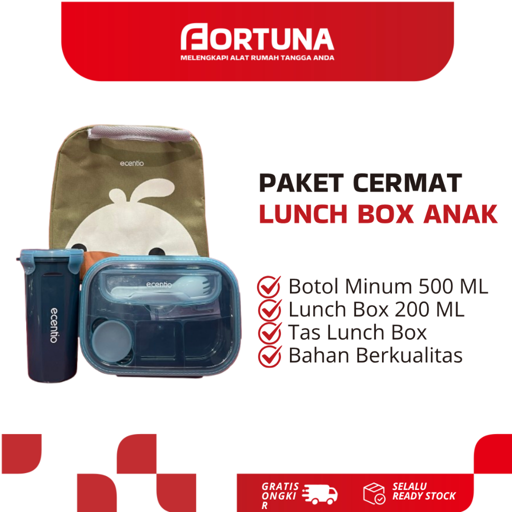 PAKET CERMAT ECENTIO LUNCH BOX BOTOL MINUM TAS LUNCH BOX ANAK
