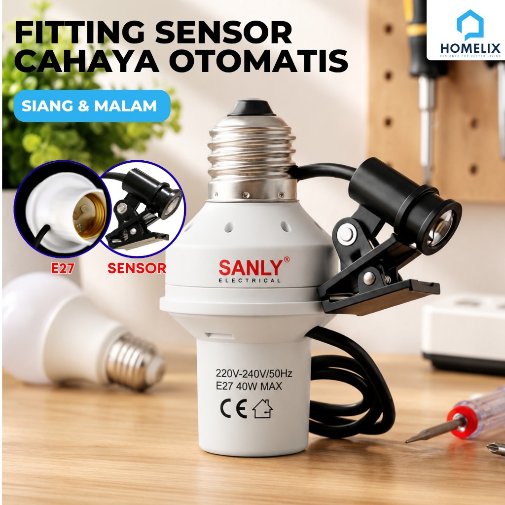 Fitting Lampu Sensor Cahaya E27 Max 40W Fitting Lampu Otomatis Nyala Mati Sendiri