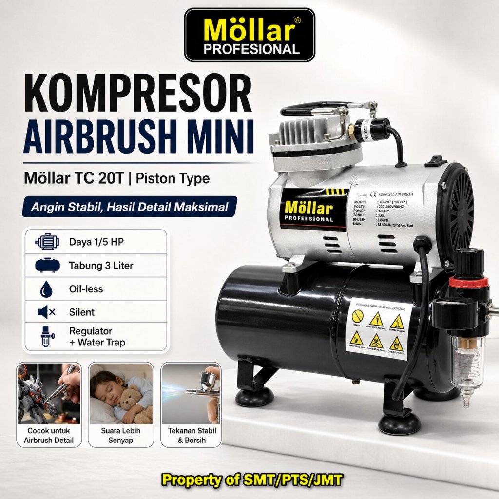 Mini Air Compressor Silent MOLLAR 1/4HP 3Liter Kompresor Airbrush