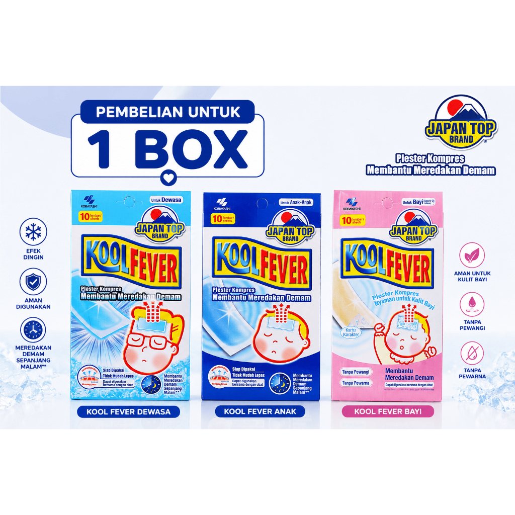 [1 BOX] KoolFever Bayi, KoolFever Anak, KoolFever Dewasa Plester Kompres Penurun Panas Anak
