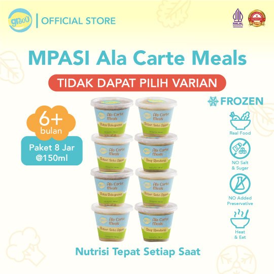 Grouu - Ala Carte Meal 8 Jar (MENU RANDOM) - Bubur MPASI Bayi, Makanan Bayi - NO MSG, Tanpa Pengawet