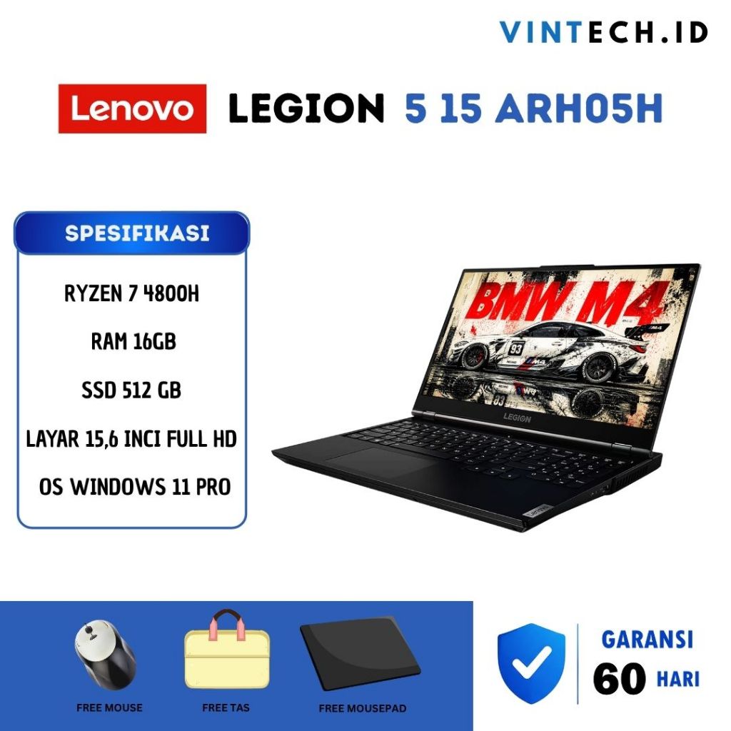 LENOVO LEGION 5 15 ARH05H RYZEN 7 4800H NVIDIA RTX 2060 RAM 16GB SSD 512GB NVME