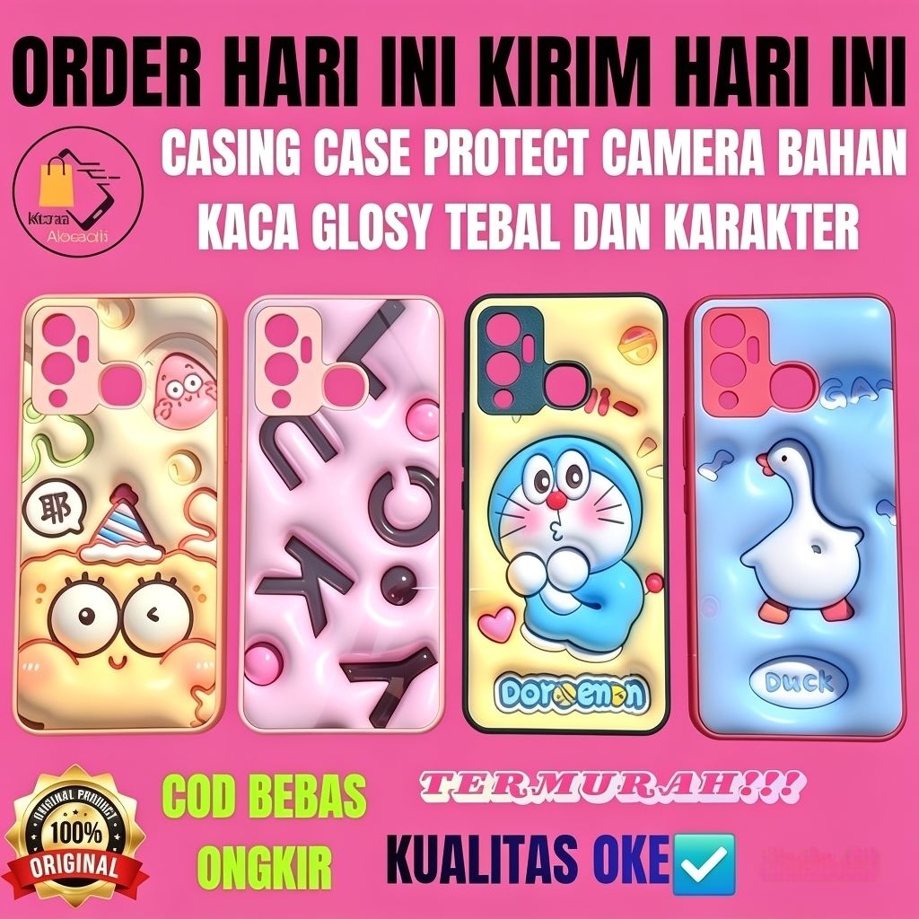 Case VIRAL Karakter Kartun BEBEK DORAEMON CHANEL BUNGA NASTAR lucu Kaca glossy Oppo A74 F19 A95 A36 