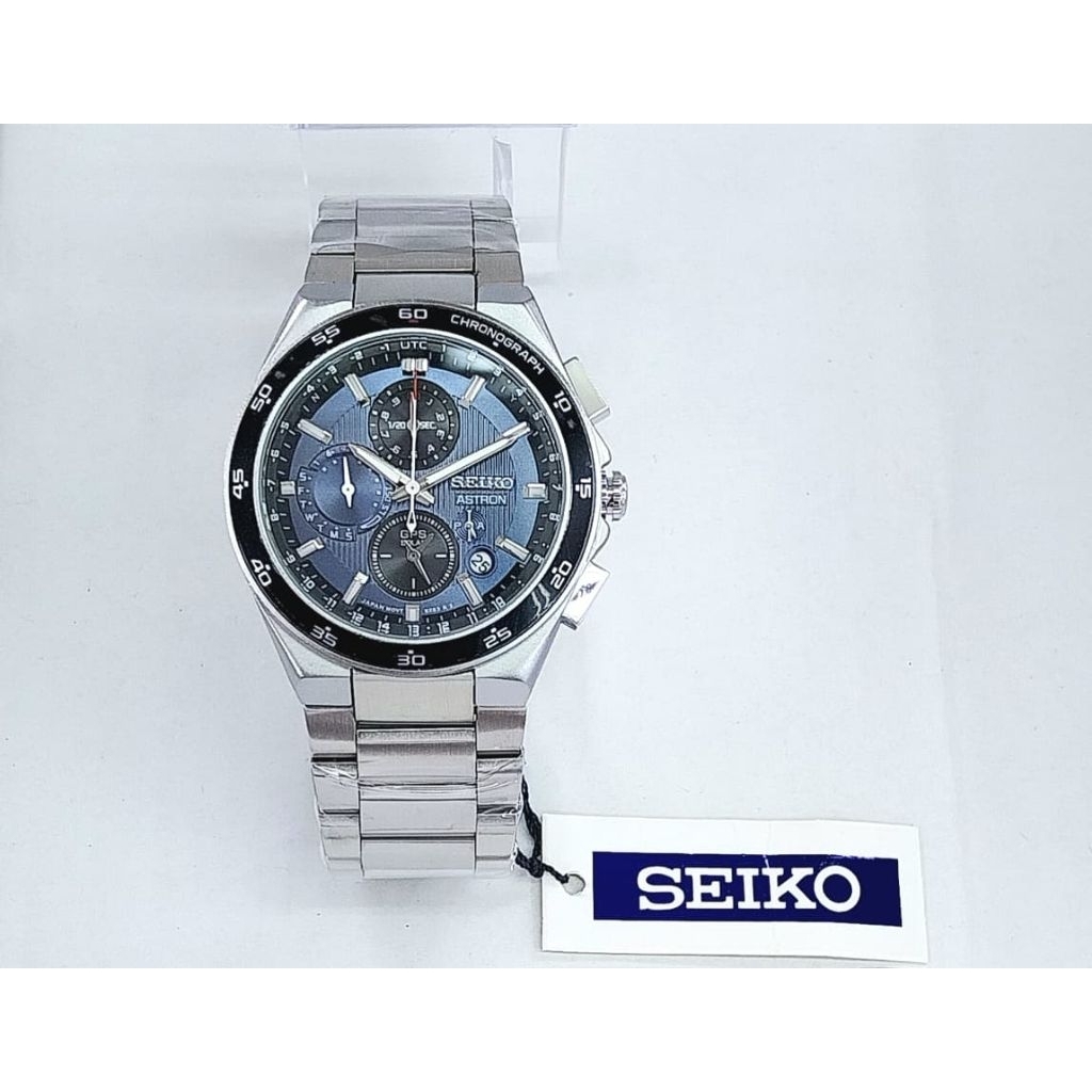 GROSIR TERMURAH...Jam Tangan Pria Sultan New SEIKO ASTRON CHRONOGRAPH Silver Biru Rantai Stainless S