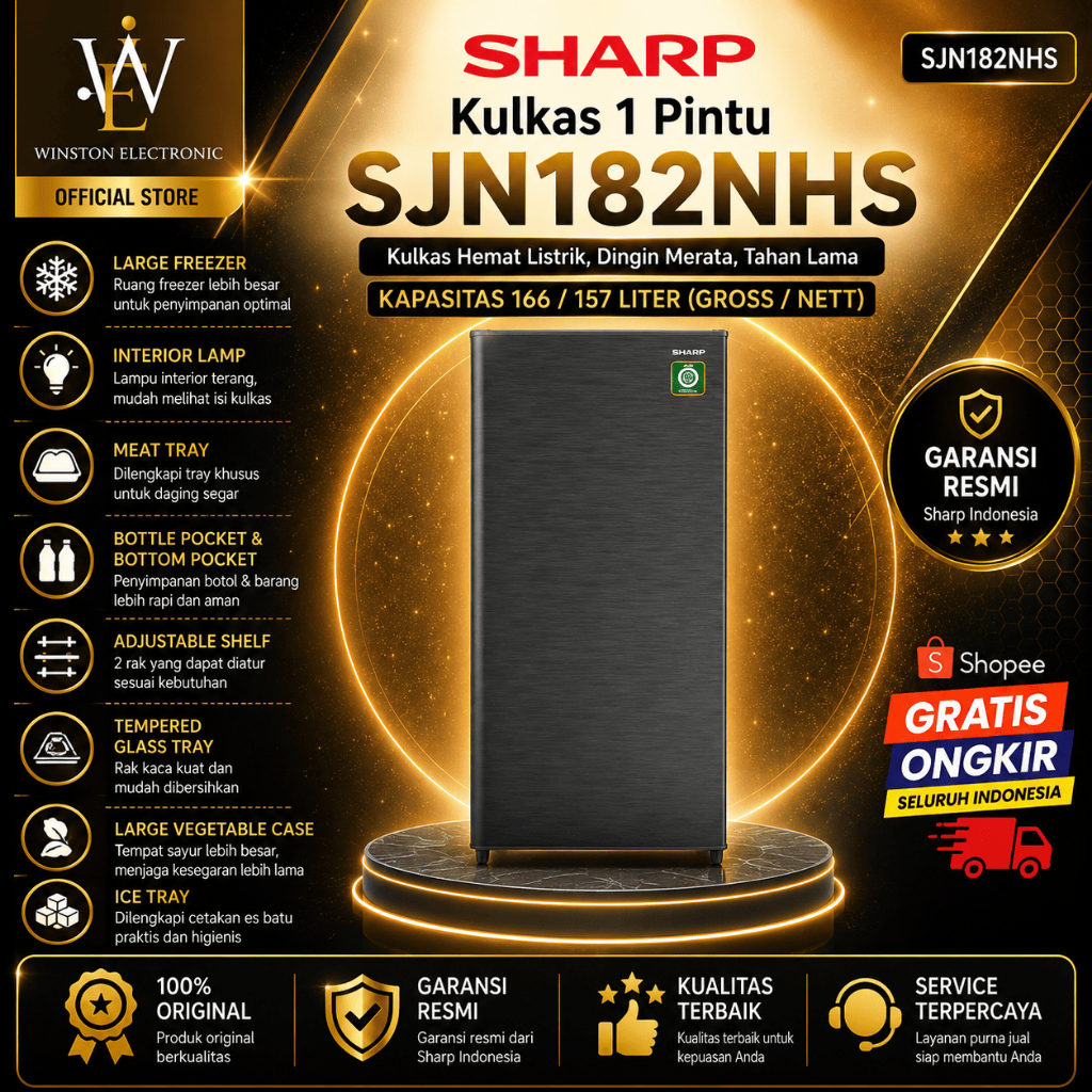 KULKAS SHARP 1 PINTU SJN 182NHS BERGARANSI/SJN182NHS/SJN-182-NHS/SJN 182 NHS/SHARP KULKAS 1PINTU ORI