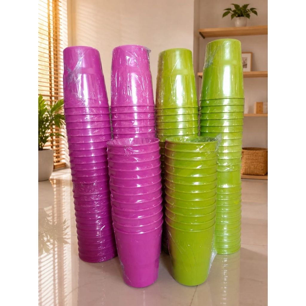 1 Lusin cangkir plastik tebal / gelas plastik 1 lusin PRISTINE (12pcs Packing Bubble)