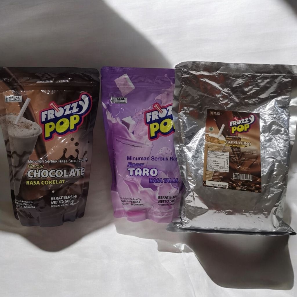 Frozzy Pop 500gr / Serbuk Minuman Instant Frozzy Coklat / Cappuccino / Taro