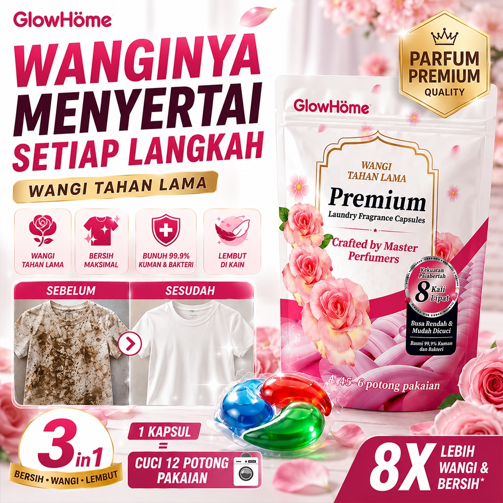 [Best Seller]Glowhome Deterjen Kapsul 3in1 | Laundry Pods Anti Bau Apek, Mudah Larut & Wangi Tahan L