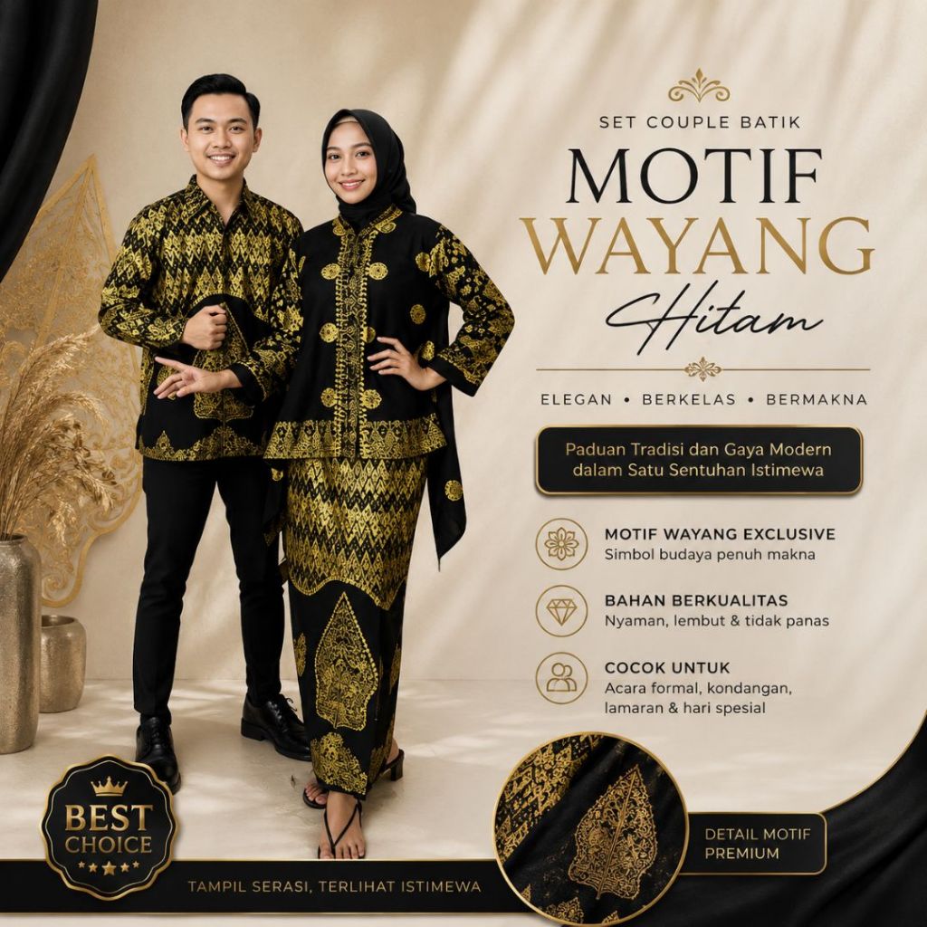 Nyimas Songket - Baju Batik Songket Pria & Wanita Khas Palembang Beragam Motif Wayang Hitam