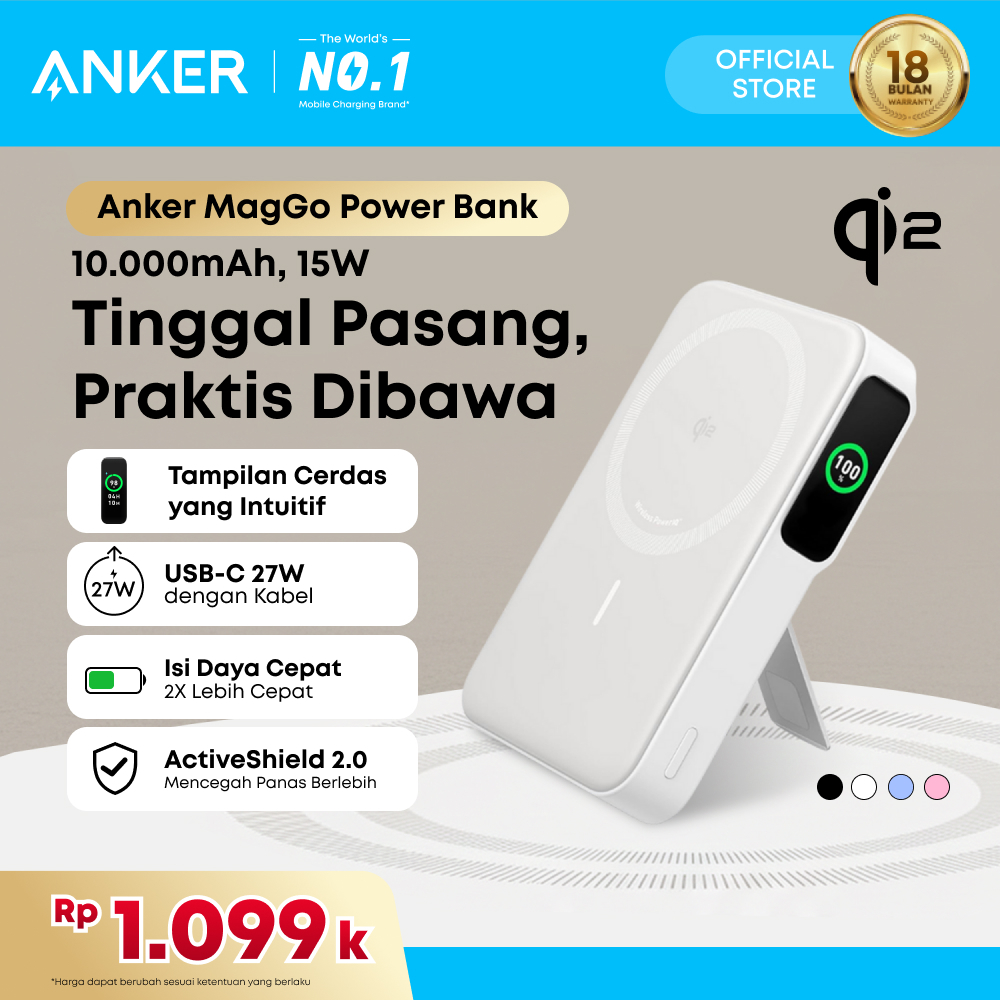 Powerbank Anker Maggo 10000 mAh Wireless MagSafe Magnetic Qi2 15W stand TYPE C PD - A1654