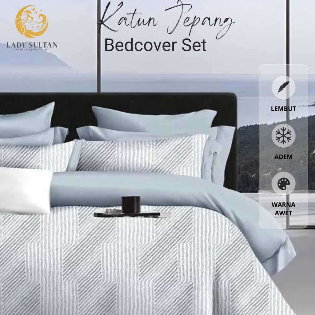 LADY SULTAN Bedcover Set Premium – Katun Jepang Pigment Motif Salur & Garis