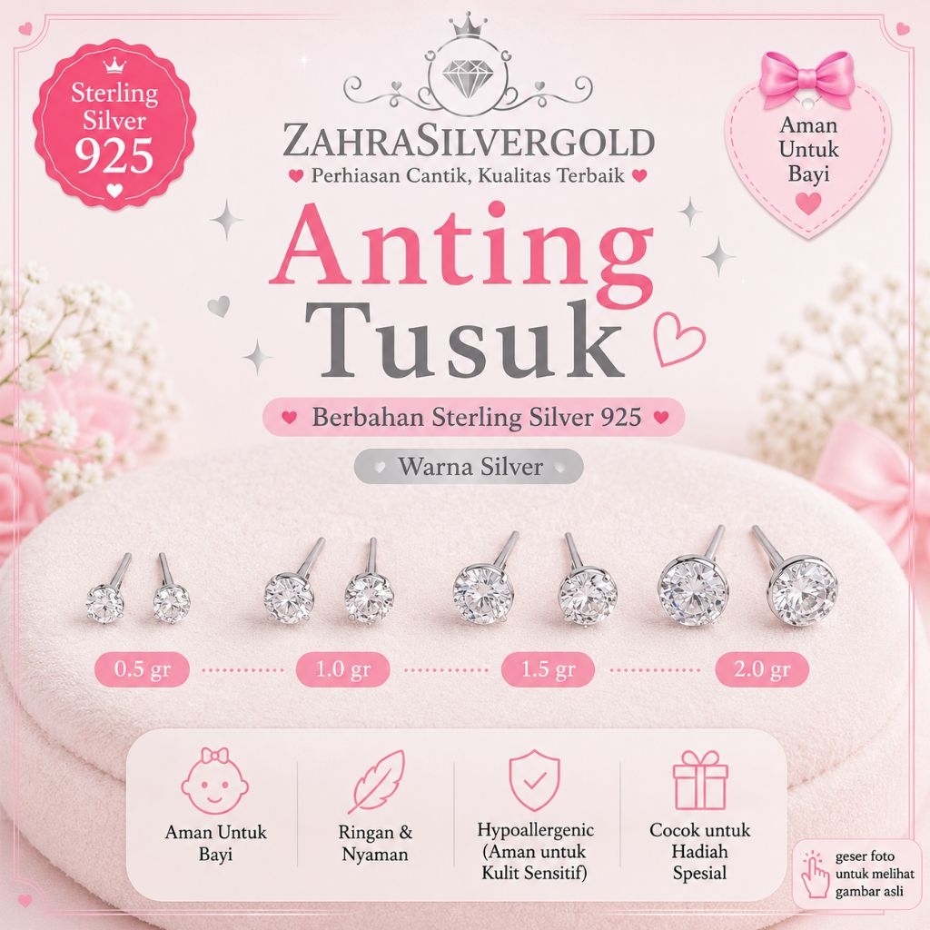 Anting Tusuk Giwang Mata Burung PERAK Asli Silver 925 (Terima Jual Kembali)
