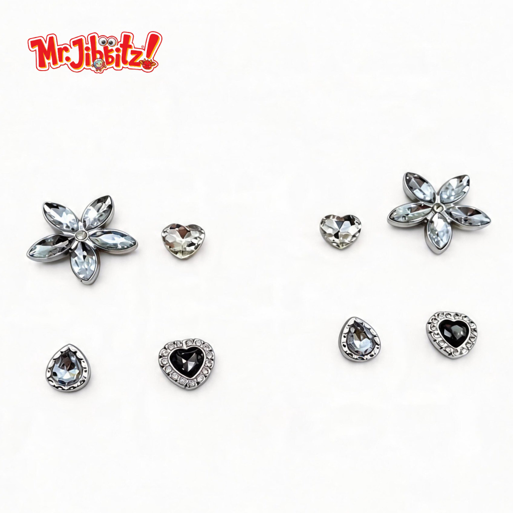 Jibbitz Sandal Silver Bling Luxury Pin Sandal Baim Bunga Kristal Mewah Aksesoris Crocs Heart Diamond