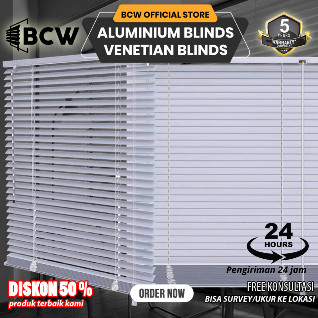 BCW - Alumunium Venetian Blinds - Custom Ukuran - Venetian Blind - Horizontal Blind / Kerai