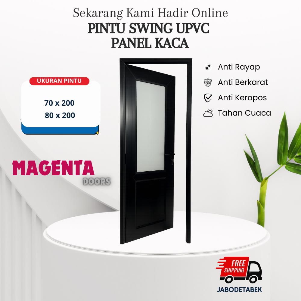 Pintu Swing UPVC Panel Kaca Pintu Rumah Pintu Kamar Mandi Modern Minimalist Warna Hitam UPVC MAGENTA