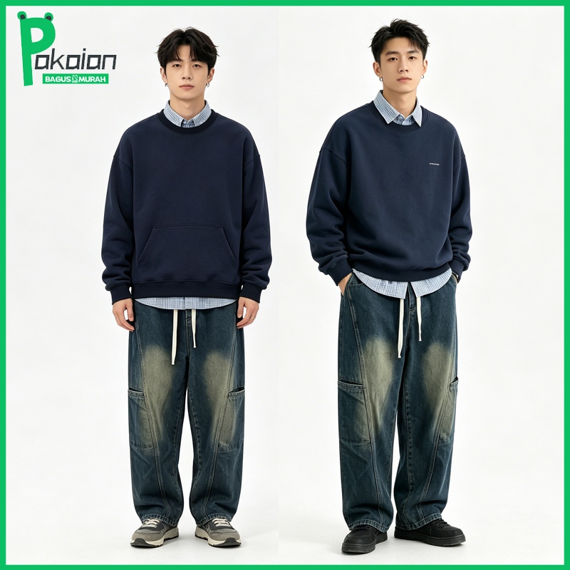 Celana jeans pria Celana panjang pria Celana panjang pria longgar Celana panjang pria gaya Korea Cel