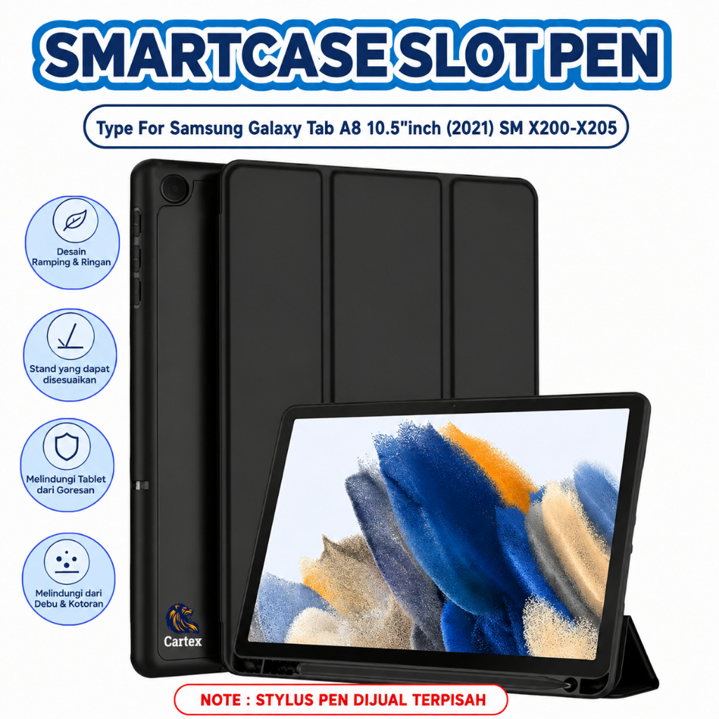 Smartcase Slot Pen Samsung Galaxy Tab A8 10.5"inch 2021 X200 X205 / case samsung tab a8 2021 / casin