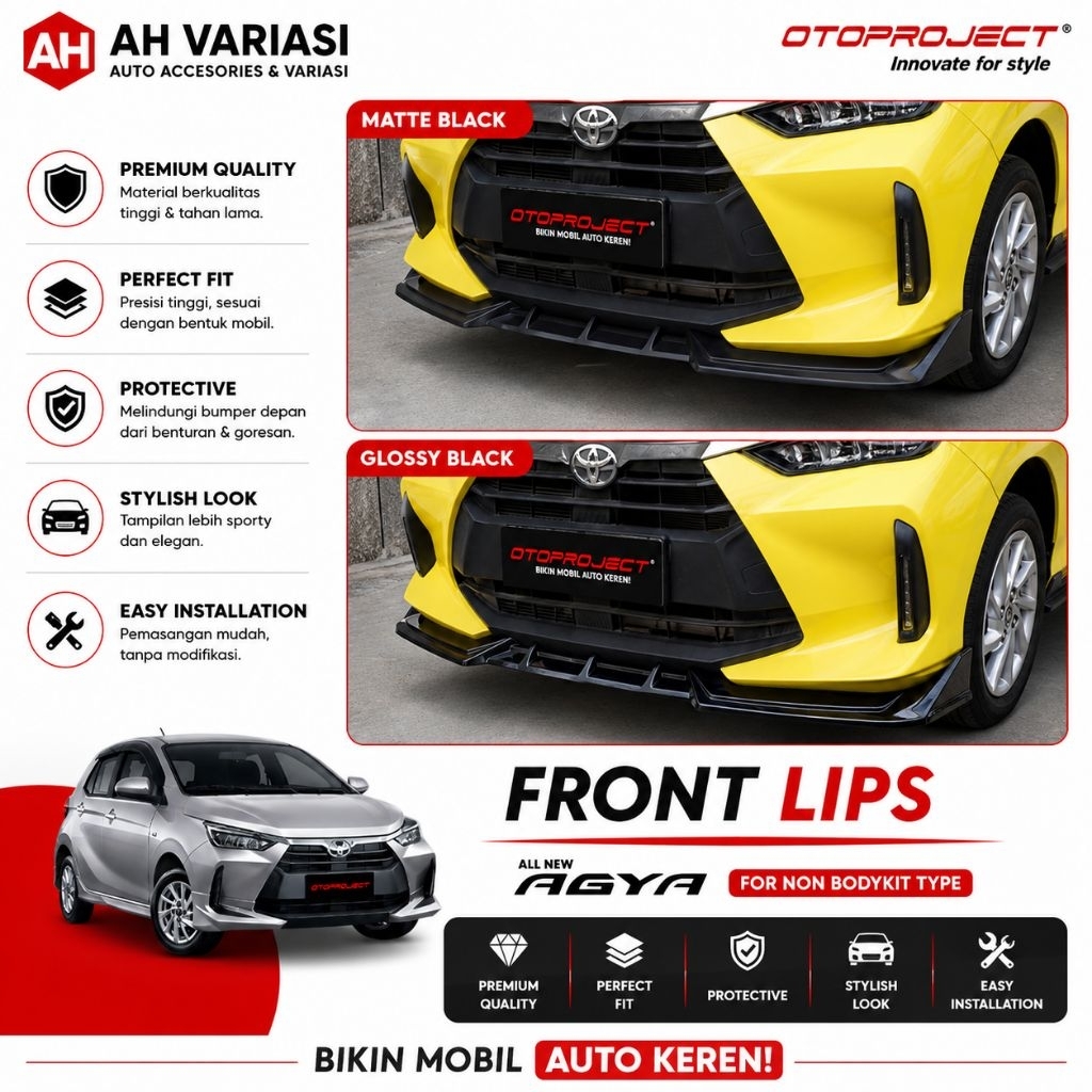Agya 2022-2026 - Front Lips Bumper Depan Agya 2022-2026 Black Doff / Black Glossy Otoproject