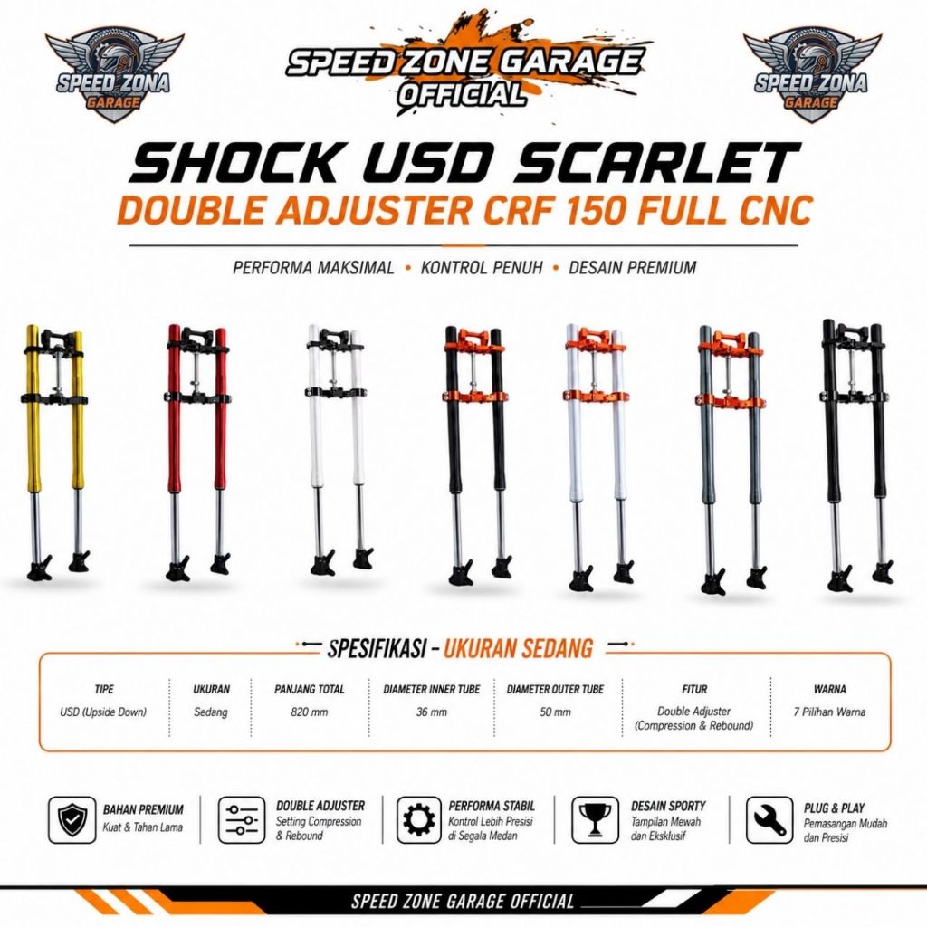 Scarlet Racing - Shock USD Double Adjuster CRF 150 Full CNC