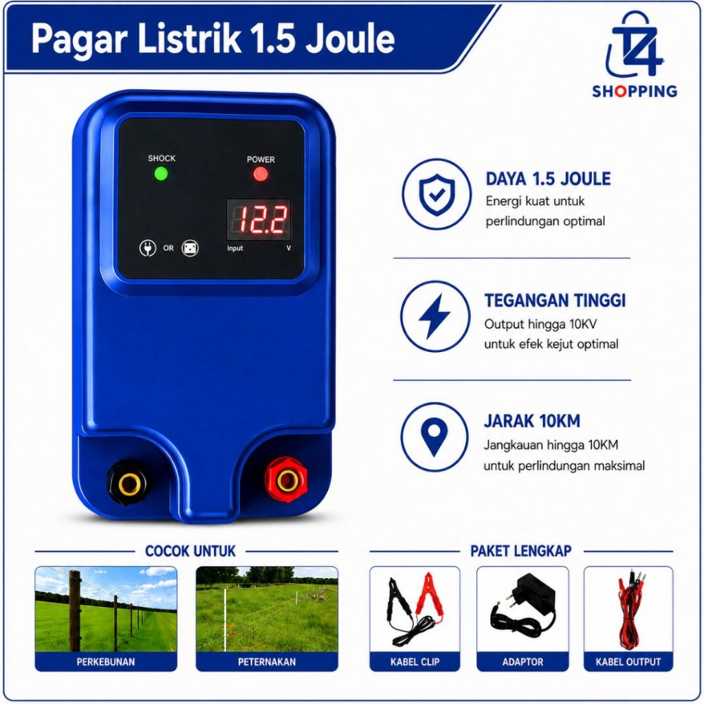 Pagar Listrik 1.5 Joule Electric Fence Energizer untuk Keamanan Ternak & Kebun