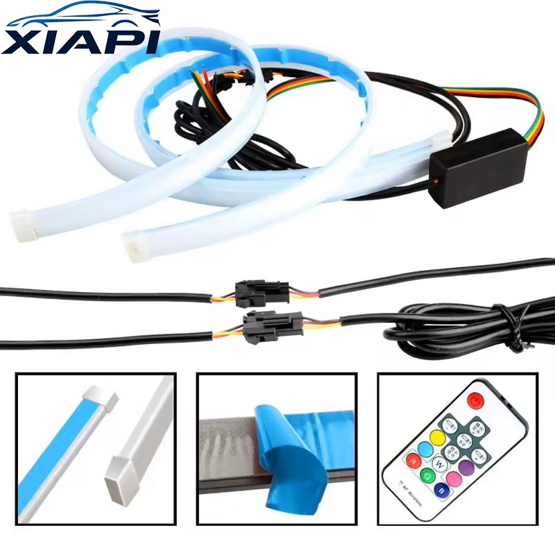 Lampu Led Alis RGB Remot 12V Mobil Motor DRL Fleksibel RGB 30cm 45cm 60cm