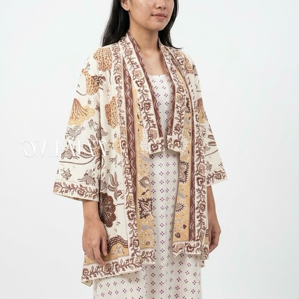 Outer Vest Batik Kekinian Wanita Modern Lengan Panjang Jumbo Ld 120cm Bahan Katun Halus Solo