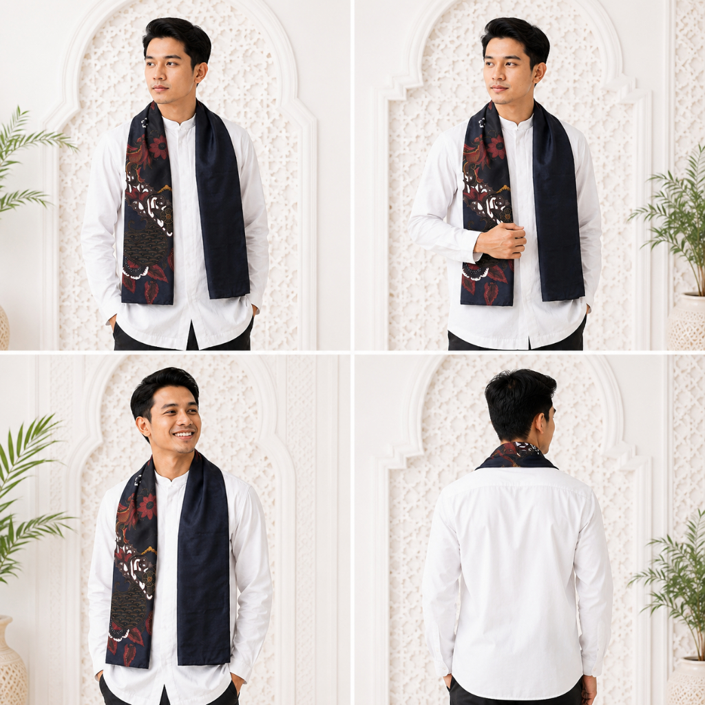 Syal Batik Pria Premium Motif Elegan Bolak Balik | Scarf Muslim Pria Formal Acara Adat