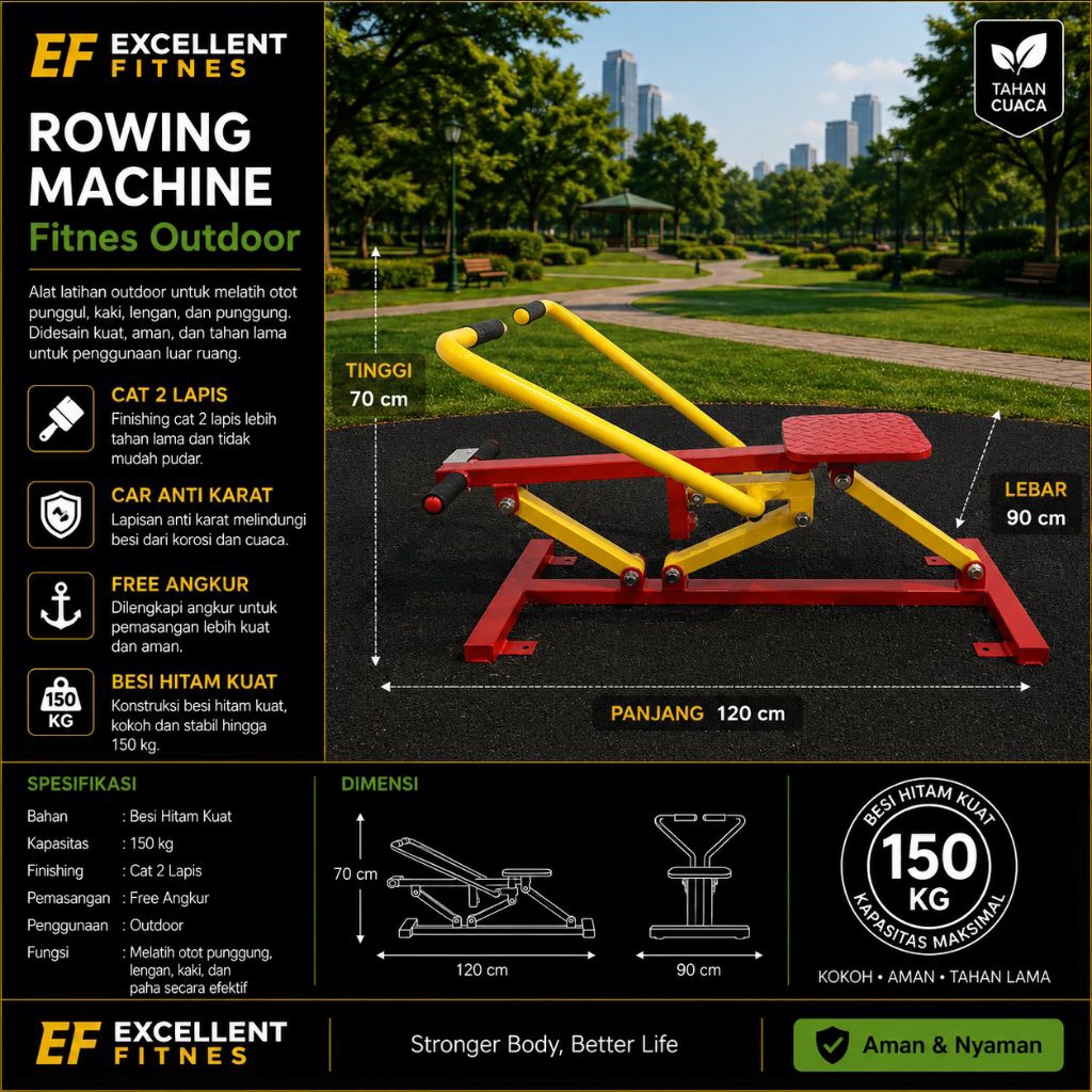 Alat Olahraga Fitness Outdoor Rowing Machine Dayung