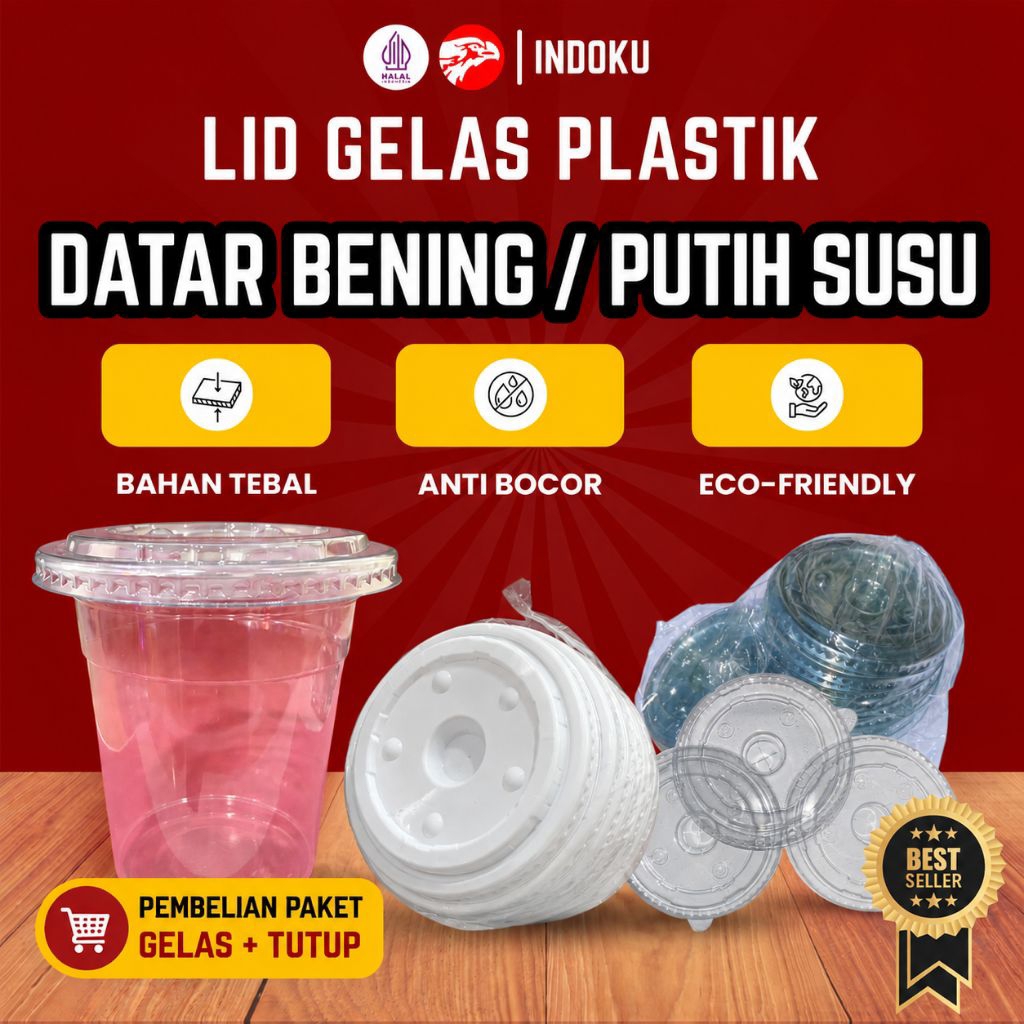 Gelas Plastik Cup 12 14 16 OZ + Tutup Datar Isi 50pcs| Kokoh Dan Premium