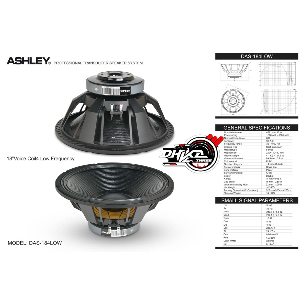 SPEAKER ASHLEY 18” DAS-184 LOW FREQUENCY ORIGINAL (KAYU) BARU / Speaker Ashley 18” Low Freuency Ashl