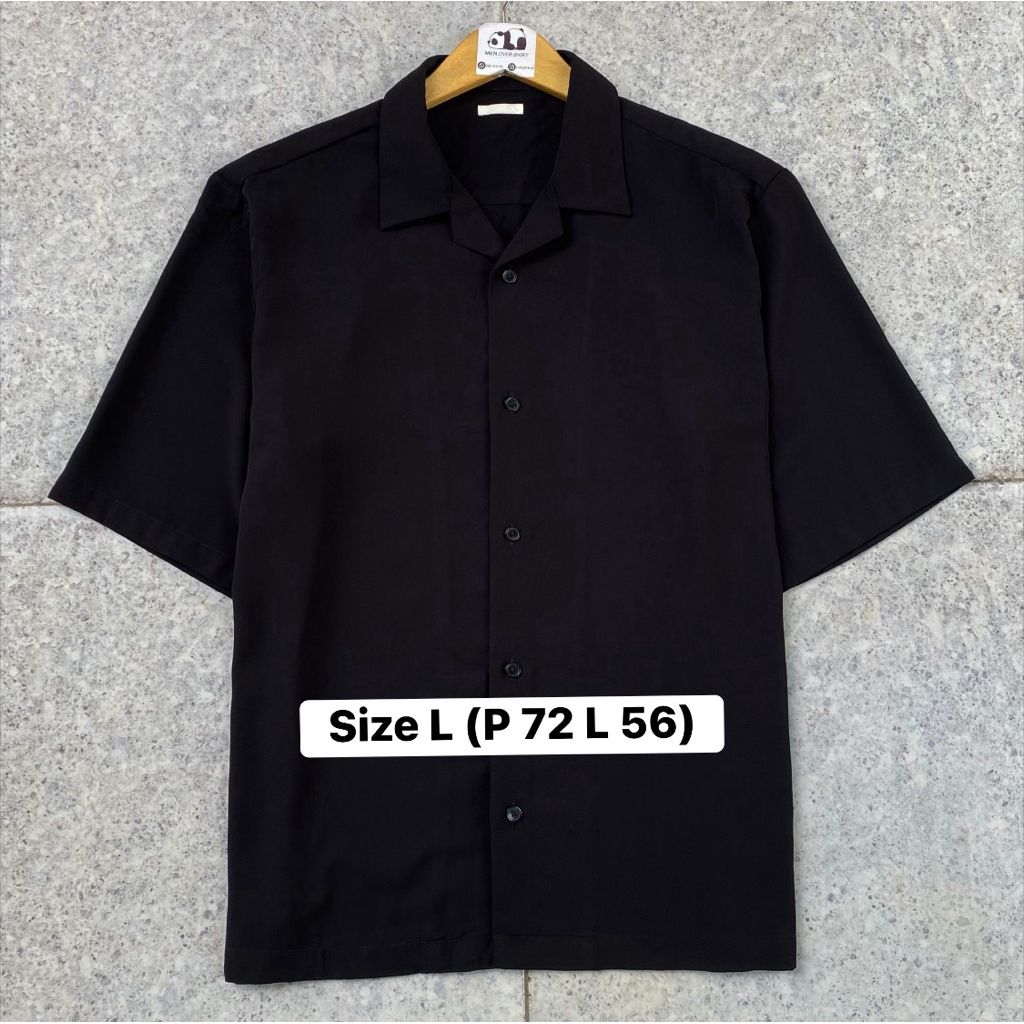 Kemeja Open Collar Hitam Gu Uniqlo