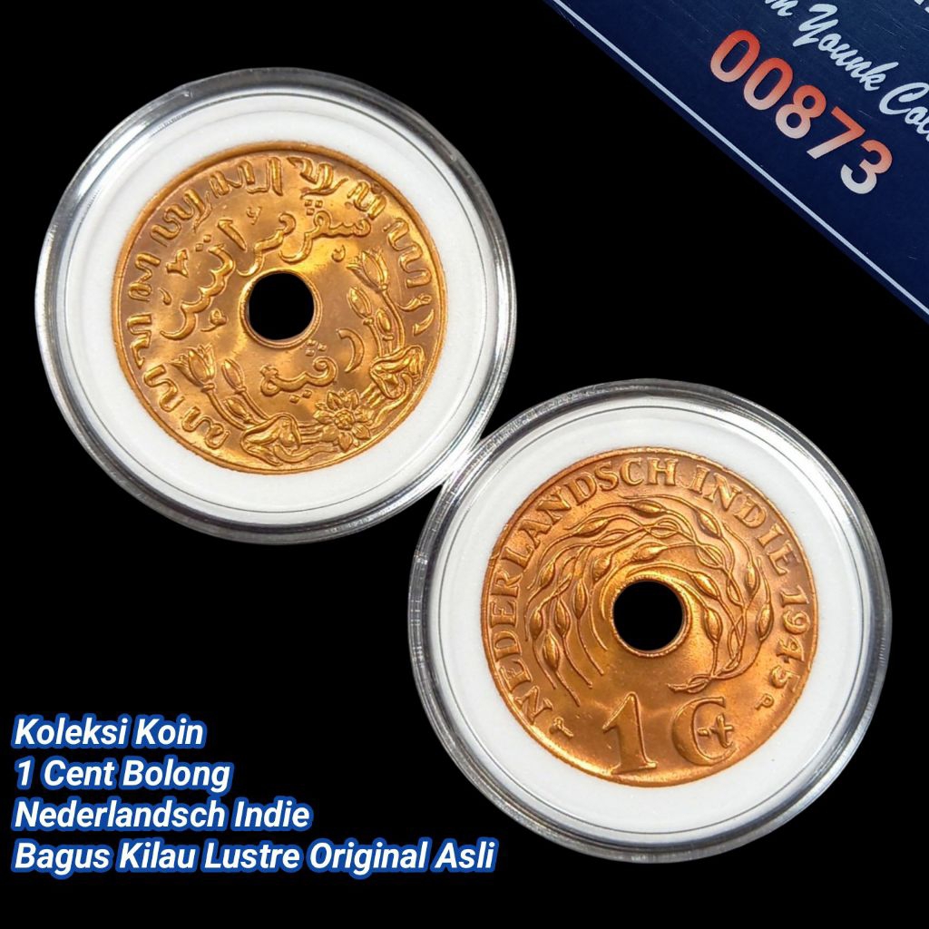 UKI0045Coin 1 Cent Bolong (Nederlandsch Indie) Masih Terlihat Kilau Lustre Original