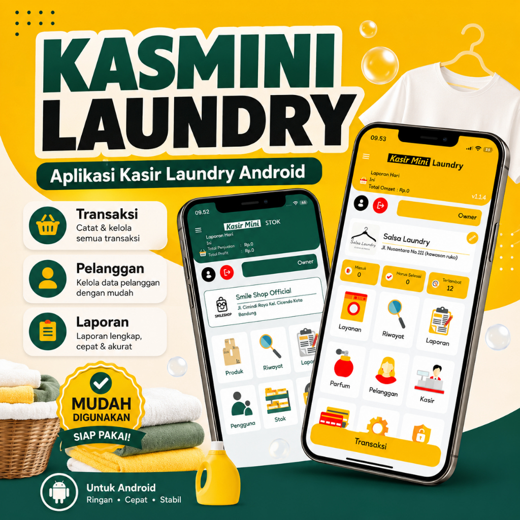 KASMINI LAUNDRY Aplikasi Kasir Laundry Android Kiloan Satuan Nota Transaksi Pelanggan Laporan Omzet