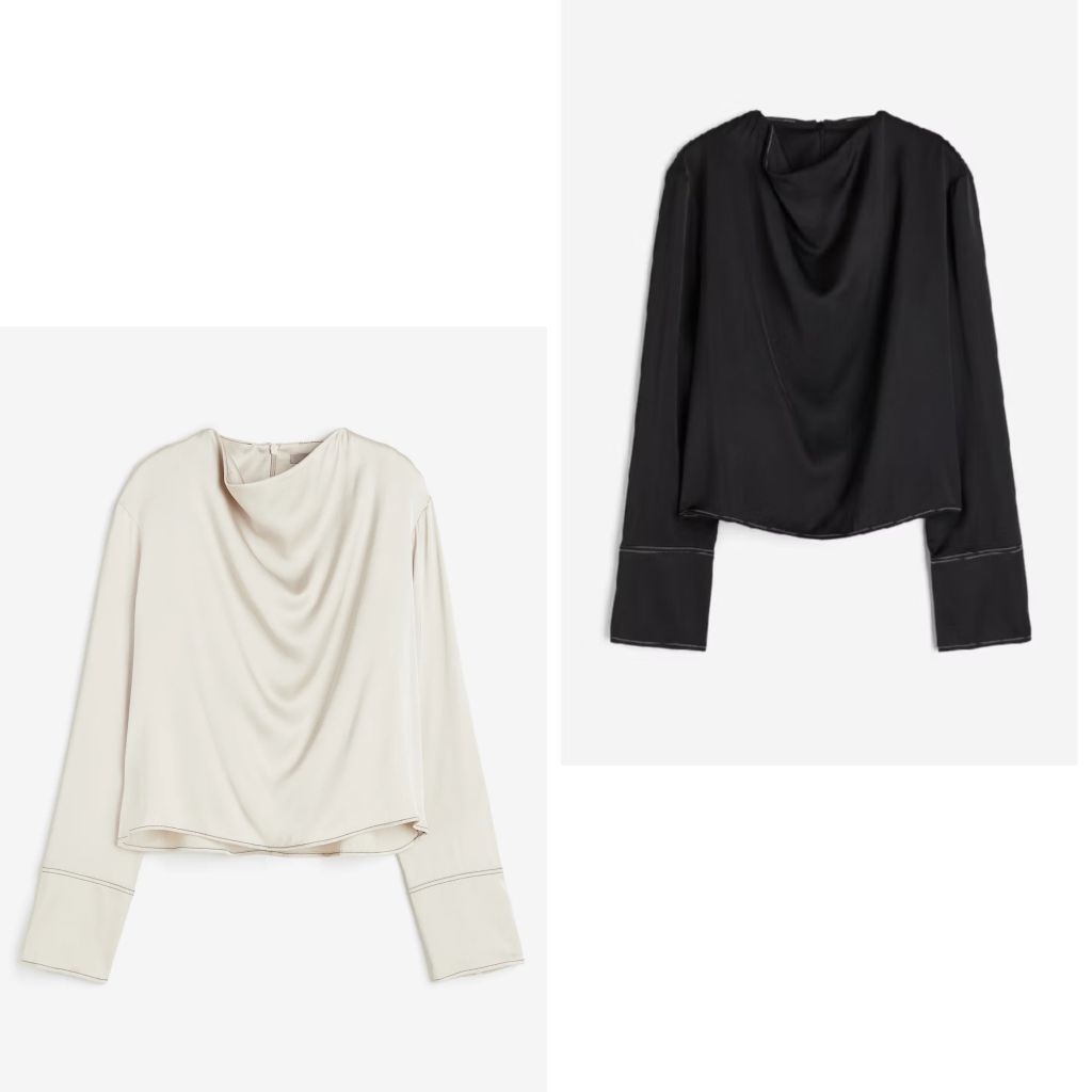 HM cowl-neck satin blouse wanita NEW
