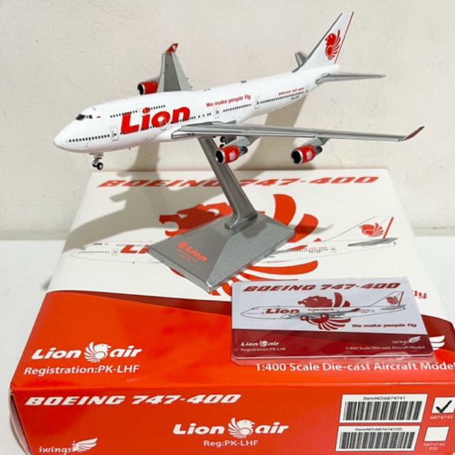 Diecast Miniatur Pesawat Airplane Lion Air Boeing B747-400 PK-LHF by iWings 1/400