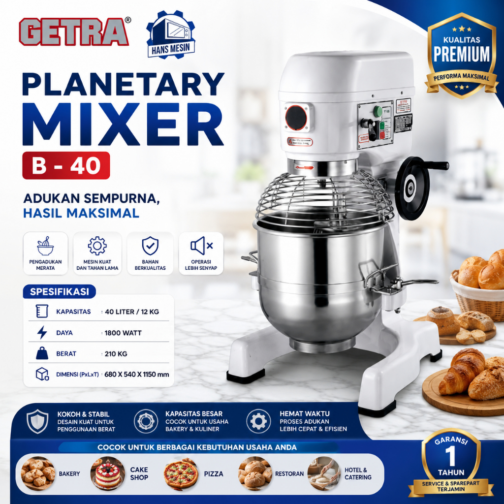 GETRA MIXER KUE 40 LITER / PLANETARY MIXER GETRA B-40