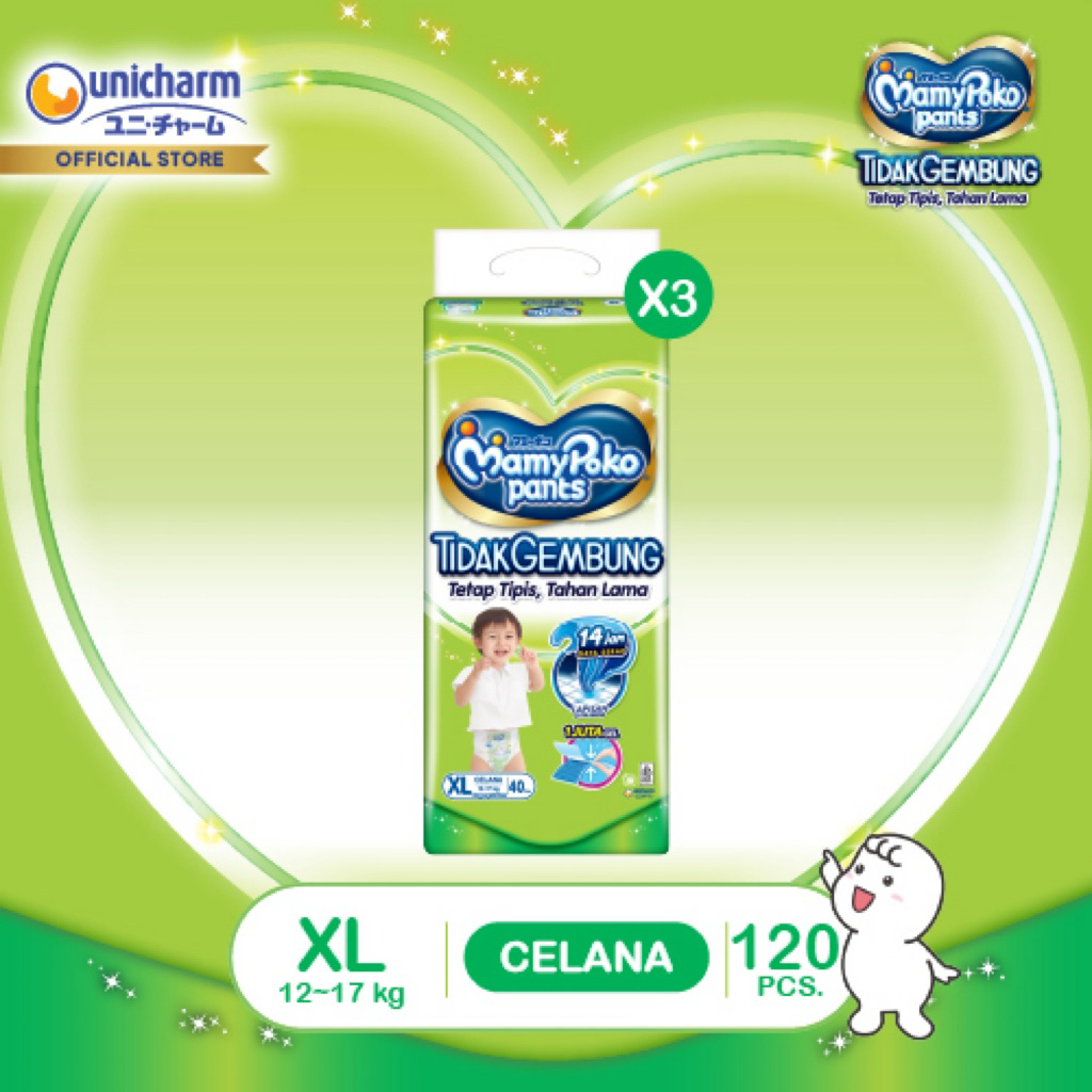 MamyPoko Pants Tidak Gembung - XL 40 - Popok Celana - 3 Packs
