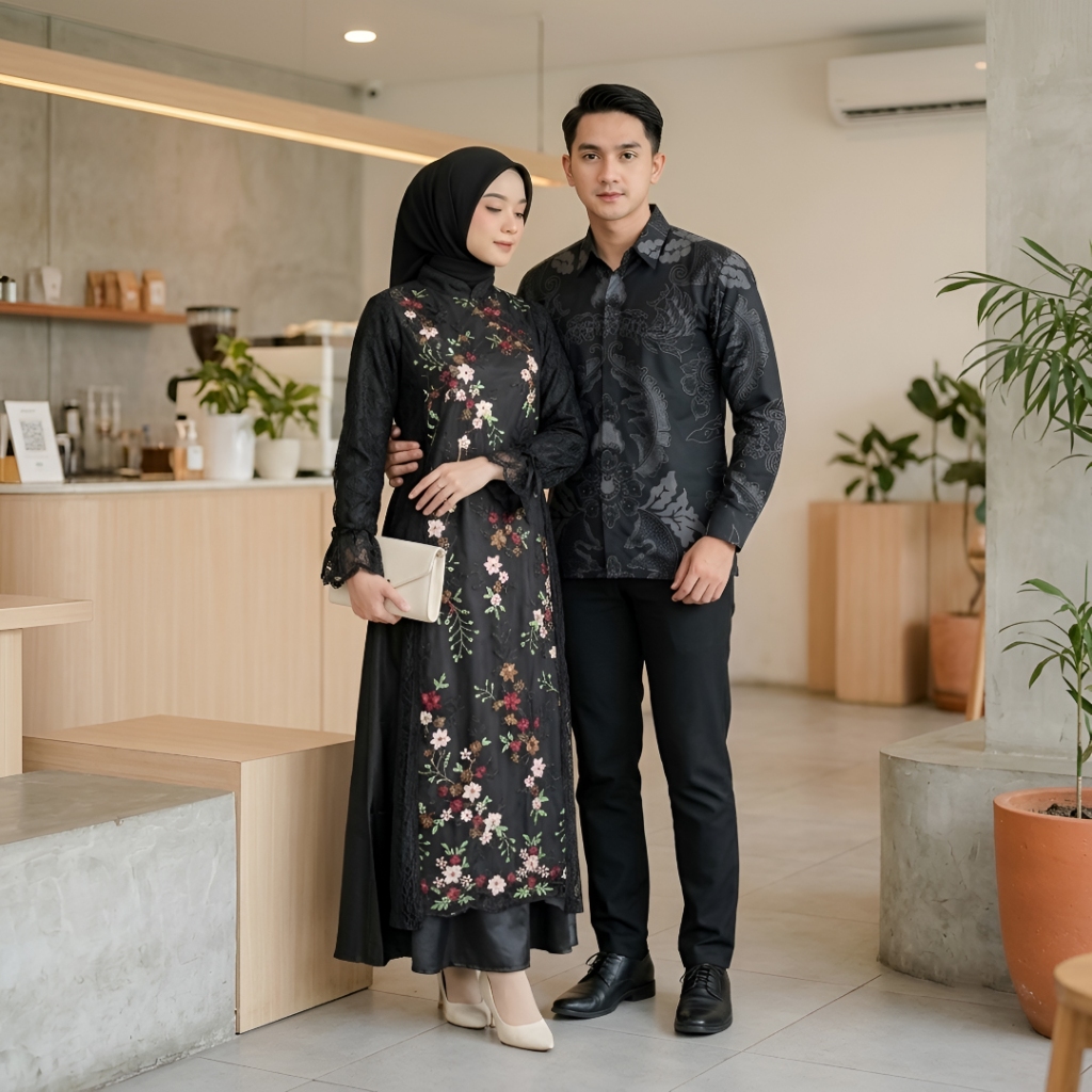 MOOTIEF THE LABEL - Couple Gamis Premium Aqila Dress Satin Halus Tulle Garden Kemeja Batik Fashion 2