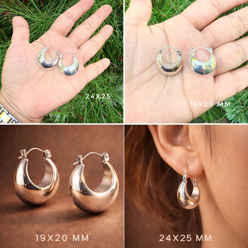 Anting Perak 925 Bali Hoop Keranjang Polos Korea Handmade Wanita Anak Elegan