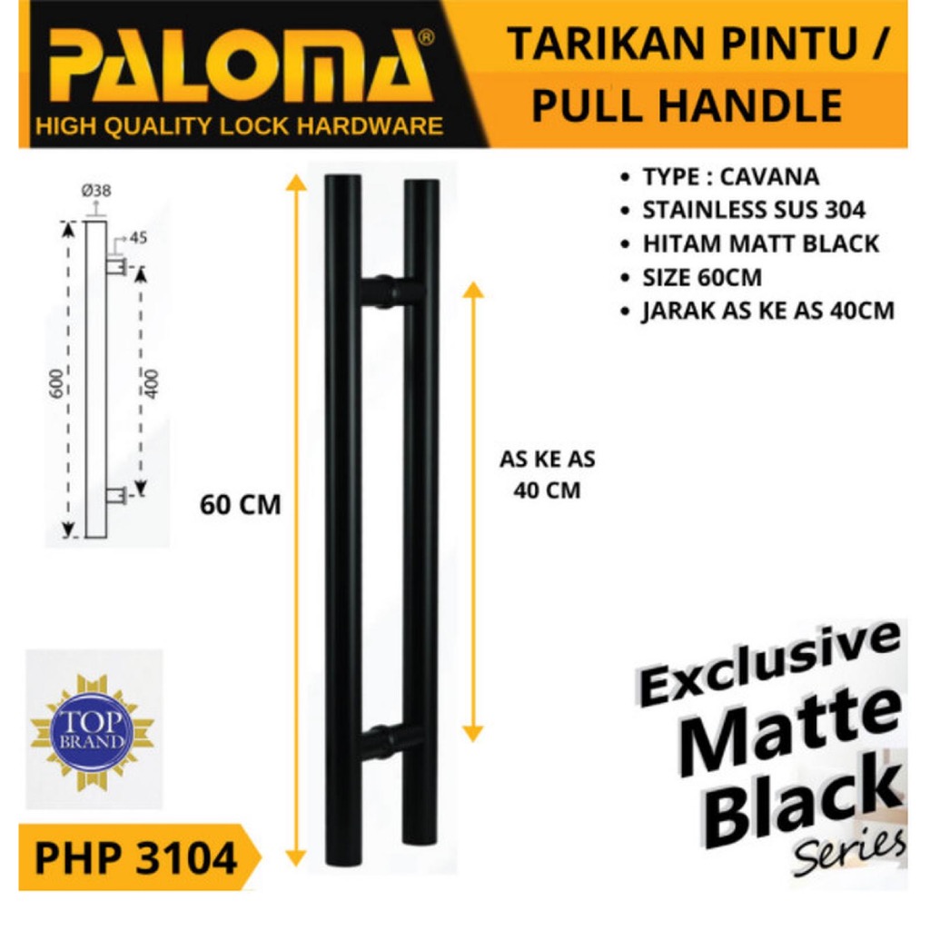 GAGANG PINTU PALOMA PHP 3104 HANDLE PINTU TARIKAN CAVANA 60CM PULL HANDLE BLACK HITAM