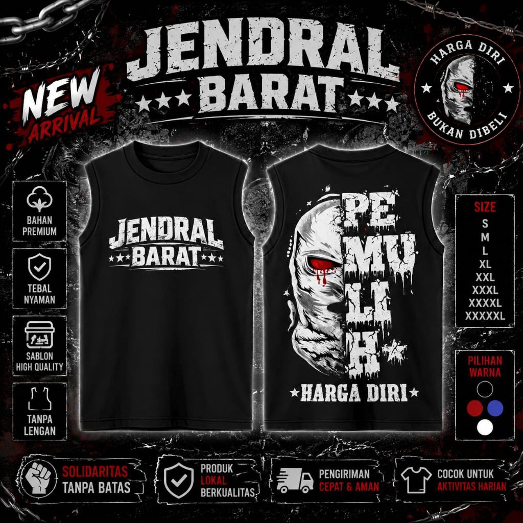 PROMO PP106 Singlet PHD Jendral Barat Mata Merah Unisex Warna Hitam Kualitas Terbaik Bahan Tebal Hal