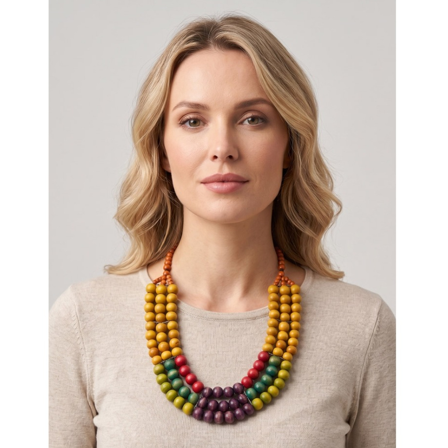 SAN MARCO SAN MARCO Aksesoris Kalung Wanita Wooden Beads Macrame Necklace Multicolour
