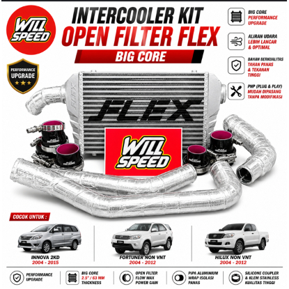 INTERCOOLER KIT OPEN FILTER FLEX BIG CORE INNOVA 2KD 2004-2015 FORTUNER NON VNT HILUX NON VNT