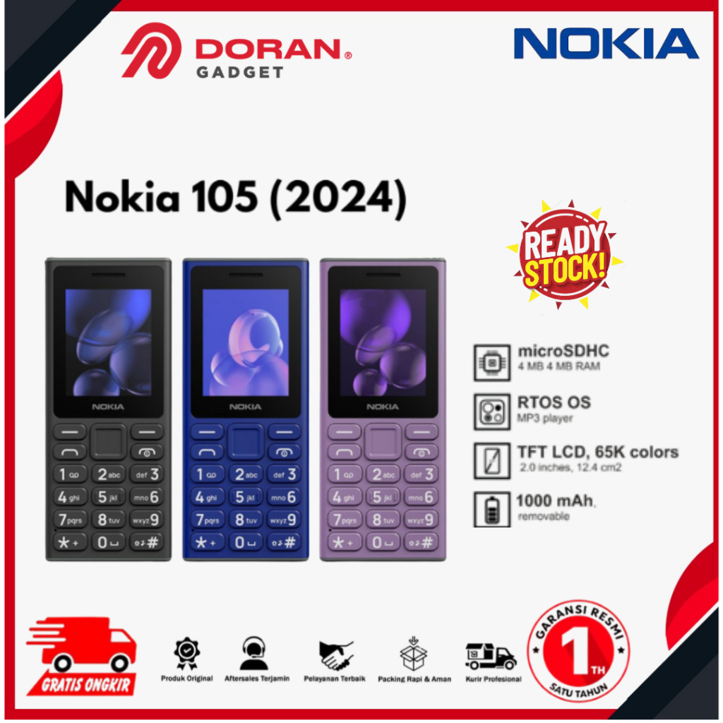 Handphone HP Nokia 105 2023 - HP Nokia 105 2024 Jadul - Original Garansi TAM 1Tahun