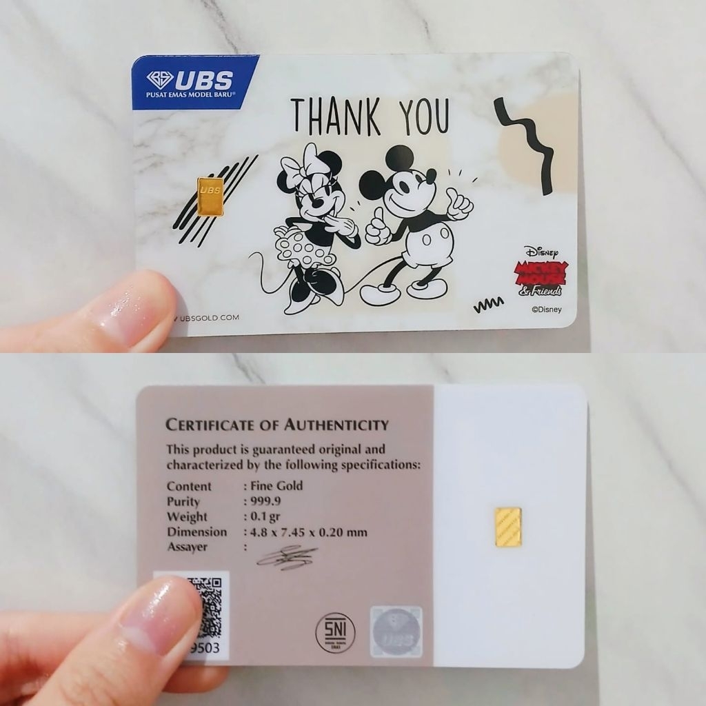 UBS Gold 0.1 gram disney mickey thank you
