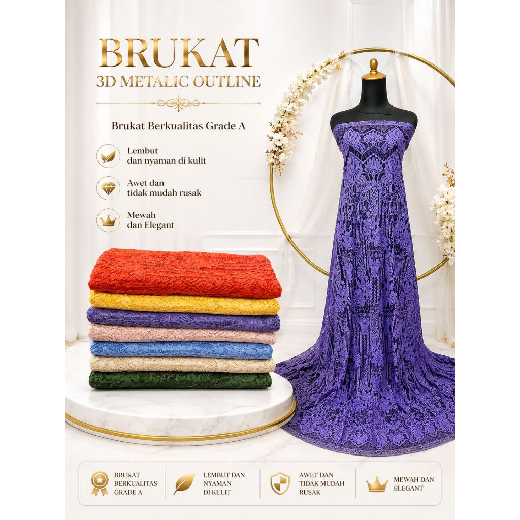 (GRADE A)Kode 3476 - Kain Panel Brukat Semi Prancis 3D Metalic  - Mewah dan Elegan - Panjang 2,7 met